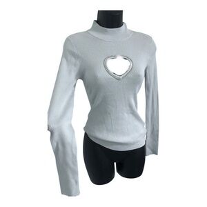 Guess‎ Mia blue ice air heart shaped cz bust cutout mockneck sweater size medium
